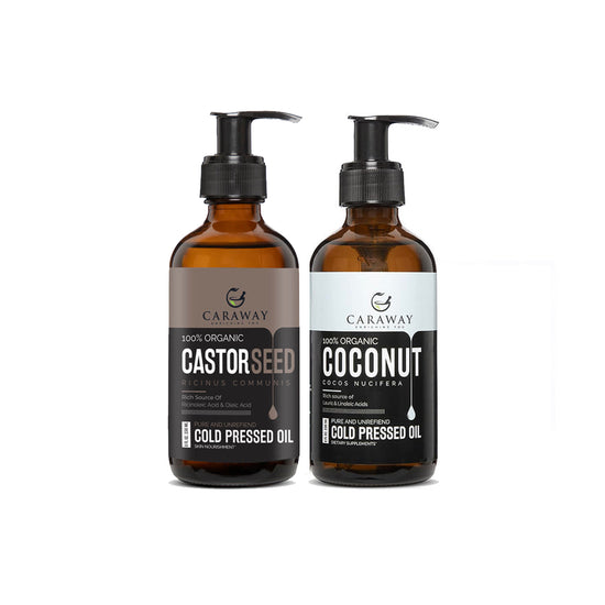 Cold-pressed oil Combo Hair&Skin- Coconut oil 236ml/8oz and Castor oil 236ml/8oz