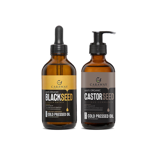 Cold-pressed oil Combo Hair&Skin- Castor oil 236ml/8oz and Blackseed oil 118ml/4oz